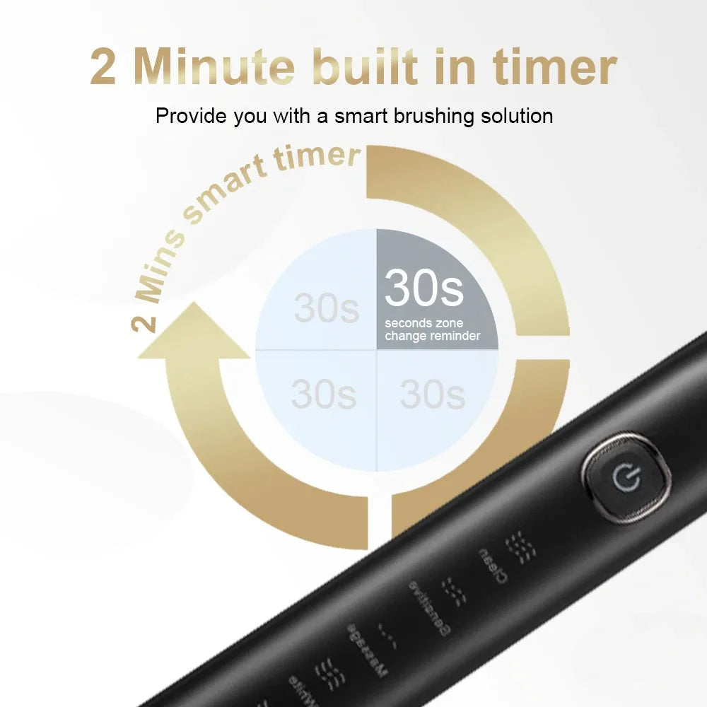 Smart Sonic Electric Toothbrush Ultrasound IPX7 Rechargeable Tooth Brush 5 Mode Smart Time Whitener Teethbrush S100