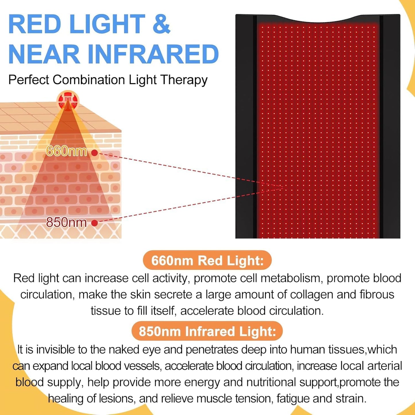 2025 New 3100Pcs Dual Wavelength LED Beads 660Nm&850Nm Red Light Therapy Mat Full Body Used to Relieve Pain 71''X 33''(Black)