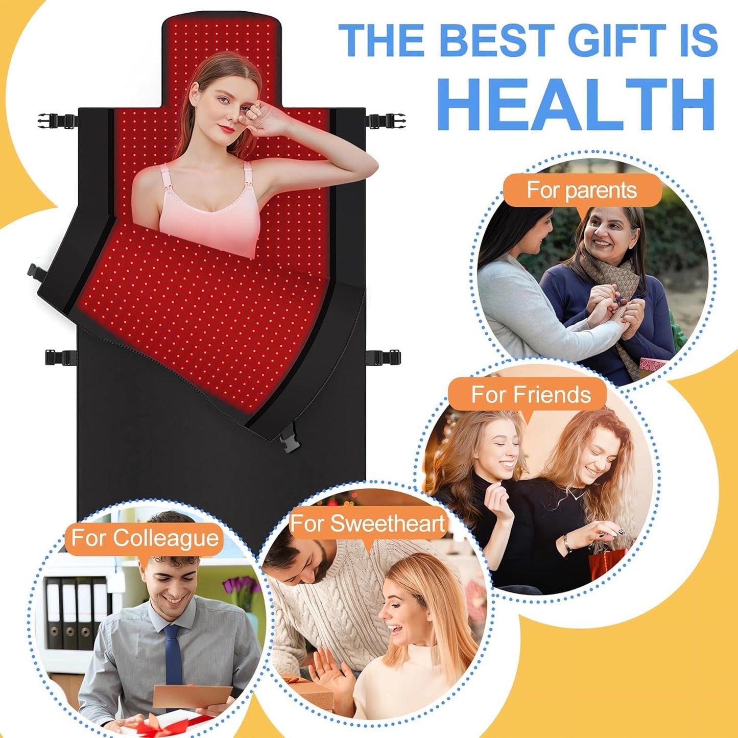 2025 New 3100Pcs Dual Wavelength LED Beads 660Nm&850Nm Red Light Therapy Mat Full Body Used to Relieve Pain 71''X 33''(Black)