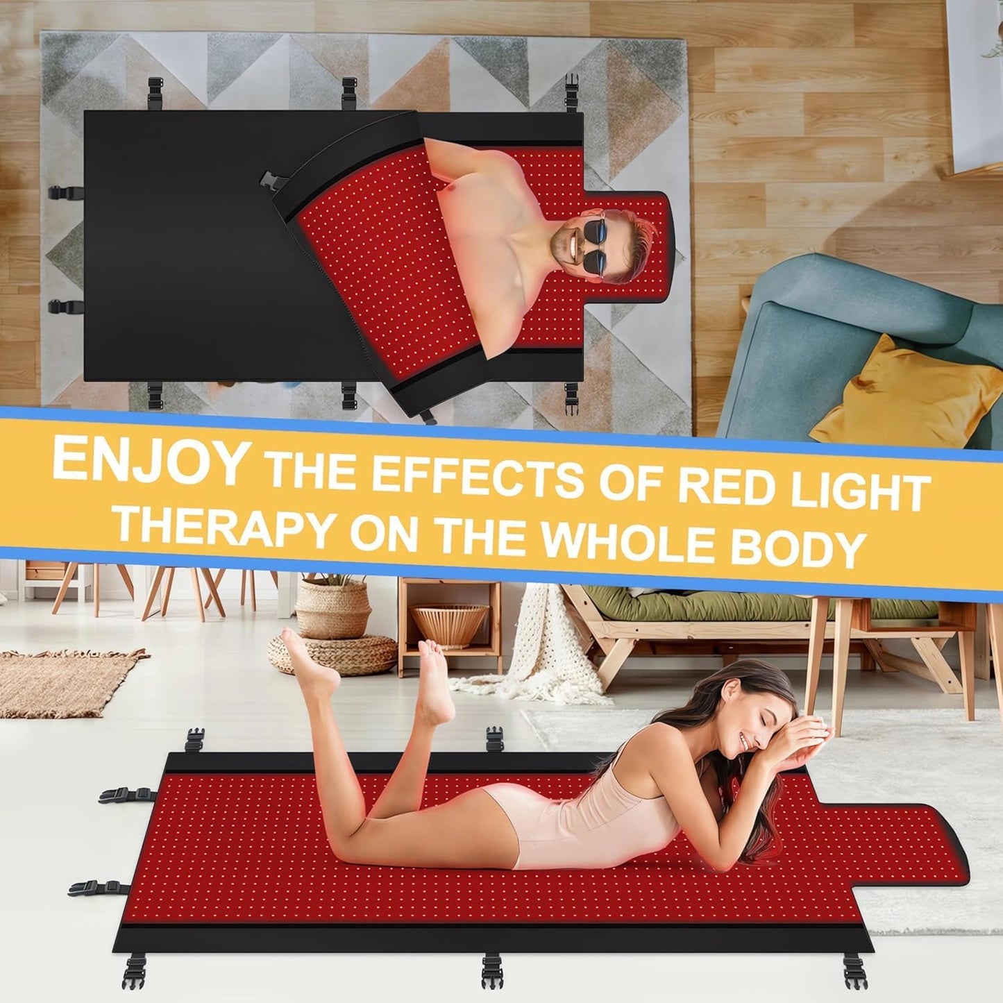 2025 New 3100Pcs Dual Wavelength LED Beads 660Nm&850Nm Red Light Therapy Mat Full Body Used to Relieve Pain 71''X 33''(Black)