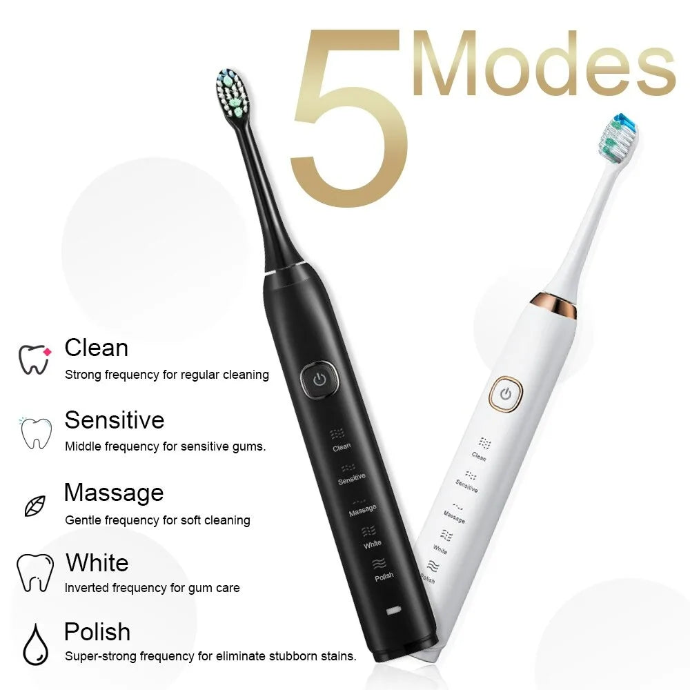 Smart Sonic Electric Toothbrush Ultrasound IPX7 Rechargeable Tooth Brush 5 Mode Smart Time Whitener Teethbrush S100