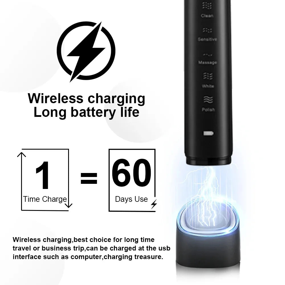 Smart Sonic Electric Toothbrush Ultrasound IPX7 Rechargeable Tooth Brush 5 Mode Smart Time Whitener Teethbrush S100