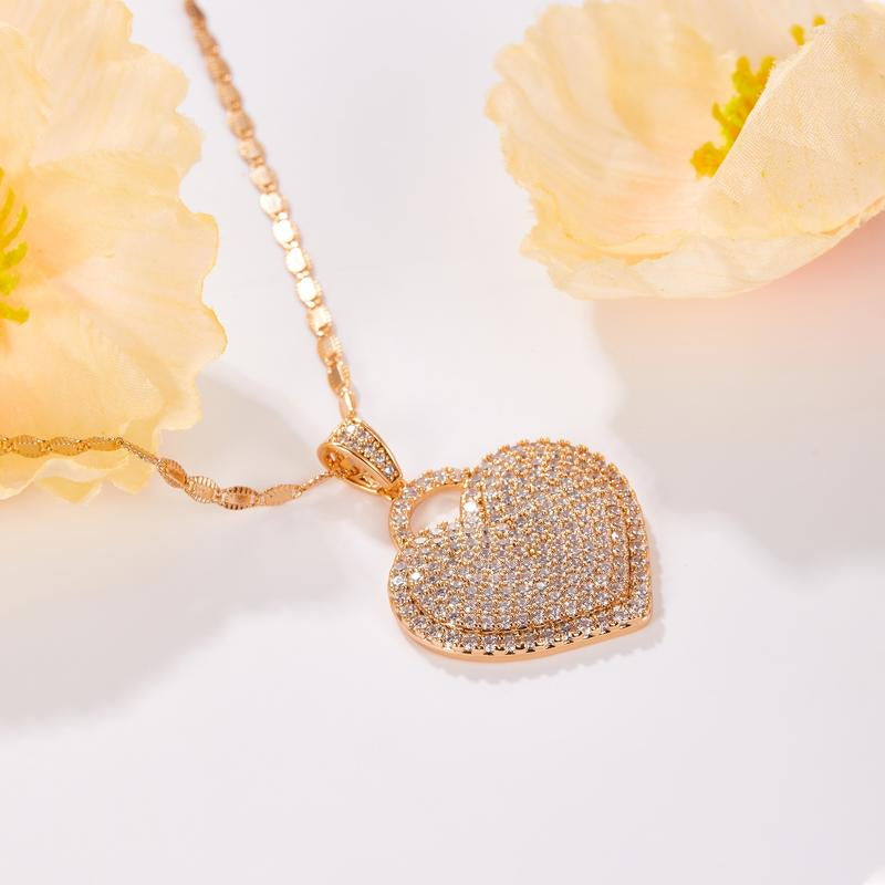 （X009） 'Locked Love Heart' Pendant Cubic Zircon Necklace Elegant Trendy Design for Women Ideal Gift for Birthdays, Anniversaries, and Holidays
