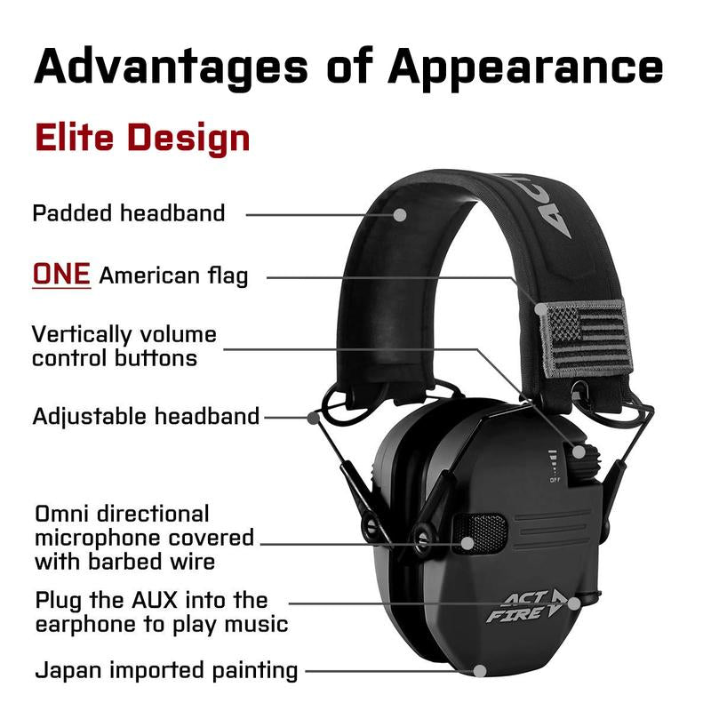 ACT FIRES Shooting Ear Protection Earmuff, Noise Reduction Ear Hearing Protection Hunting Shooting Earmuffs Electronic Ear Muffs for Shooting Range, Black Coyote Brown Army Green Auricular Esan Audio Headphone Good Headphones