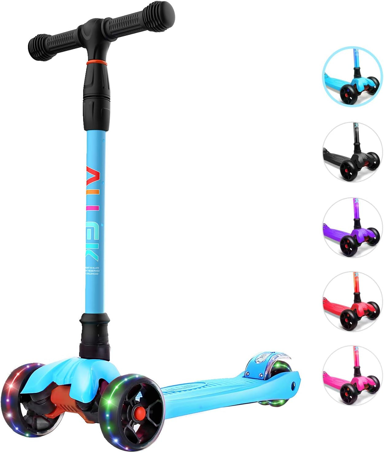 Kick Scooter B02, Lean 'N Glide Scooter with Extra Wide PU Light-Up Wheels and 4 Adjustable Heights for Children from 3-12Yrs (Black)