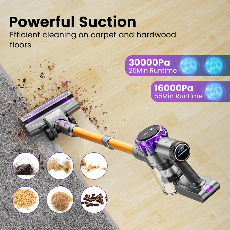 Umlo S3 Cordless Vacuum Cleaner, 300W 30Kpa Powerful Stick Vacuum with LED Display, Rechargeable Cordless Vacuum Max 55Min Runtime, Free-Standing, Vacuum Cleaners for Hard Floor/Carpet/Pet Hair/Car