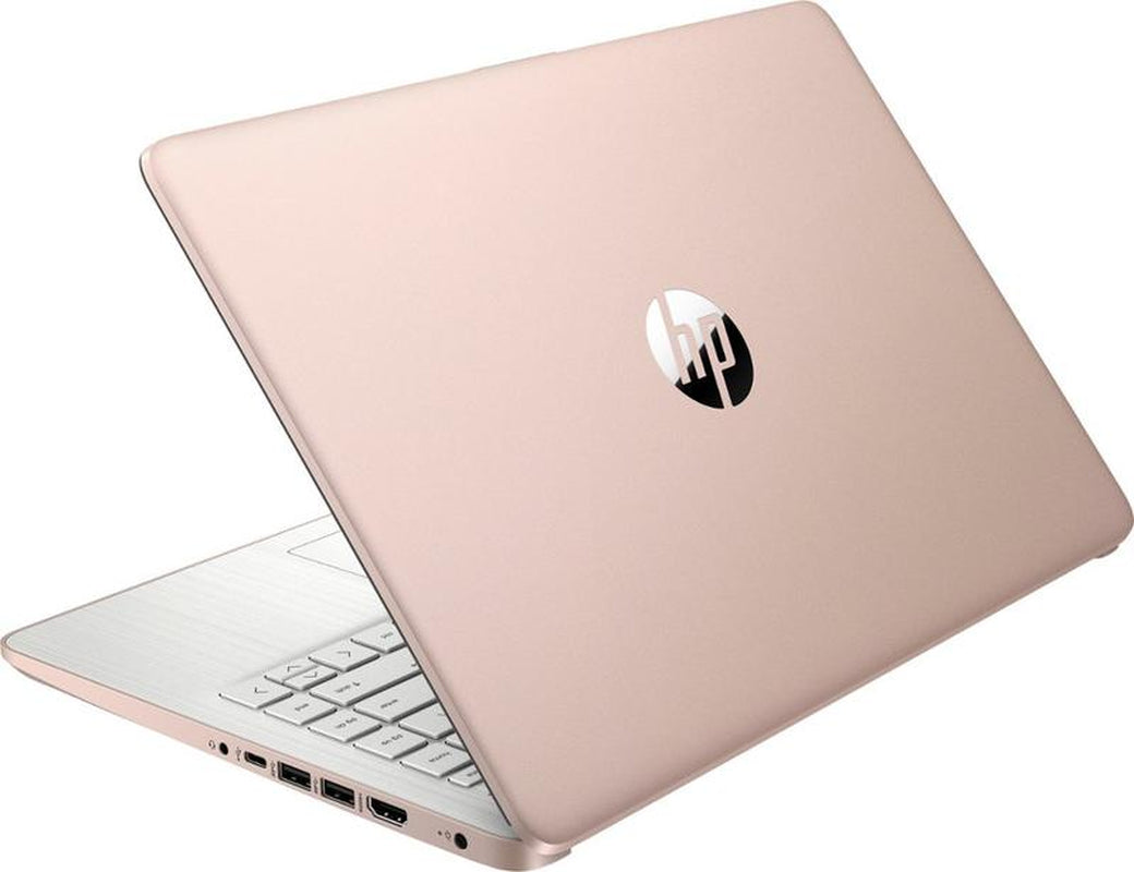 HP 14 Inch Laptop for Students and Business, Intel Quad-Core Processor, up to 16GB RAM, 384GB Storage, Long Battery Life, UHD Graphics, Win 11 S, Rose Gold,Bundle with Folding Mouse