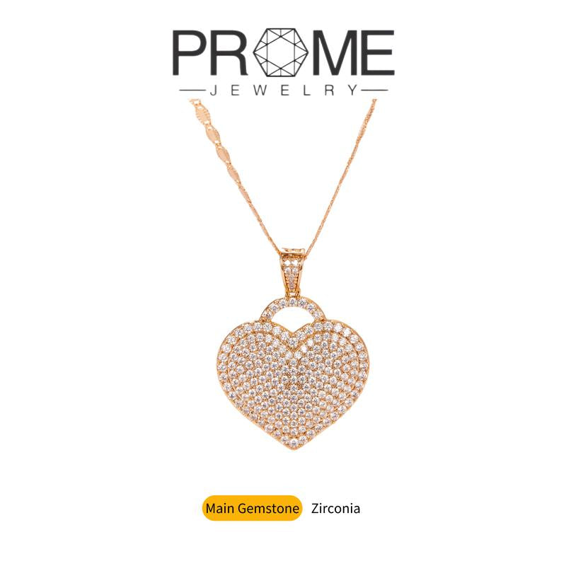 （X009） 'Locked Love Heart' Pendant Cubic Zircon Necklace Elegant Trendy Design for Women Ideal Gift for Birthdays, Anniversaries, and Holidays