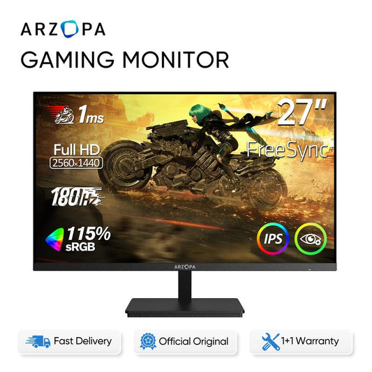 ARZOPA 27" 180HZ 2K Gaming Monitor- QHD 2560X1440 Fast IPS Computer PC Display 115% Srgb Adaptive-Sync 1Ms Response, 1X Display Port 1.4, 1X HDMI 2.0