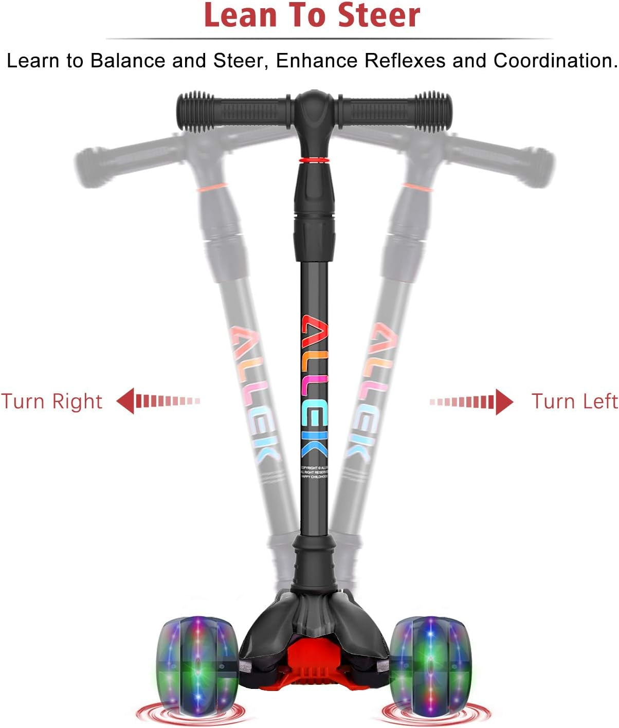 Kick Scooter B02, Lean 'N Glide Scooter with Extra Wide PU Light-Up Wheels and 4 Adjustable Heights for Children from 3-12Yrs (Black)