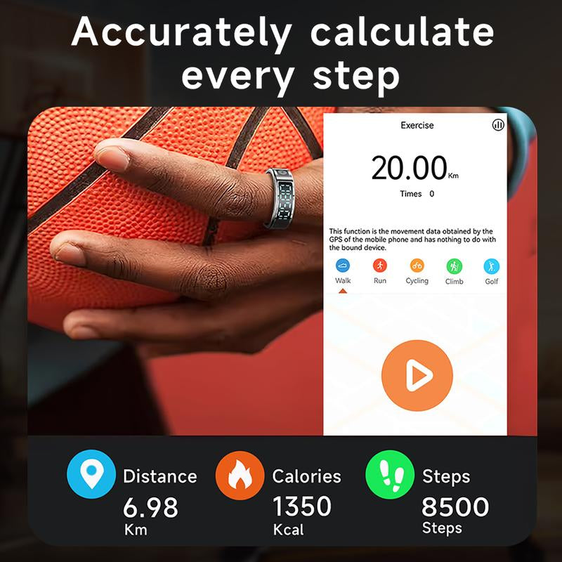 Smart Ring with Charging Box - Activity Tracker, Fitness, over 20 Exercise Modes, Compatible with Iphone and Android, USB Charging, Ultra Low Power Consumption, Remote Photo Control, Multiple Sizes, Ideal for Valentine'S Day/Christmas/New Year Gifts