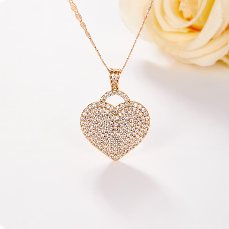（X009） 'Locked Love Heart' Pendant Cubic Zircon Necklace Elegant Trendy Design for Women Ideal Gift for Birthdays, Anniversaries, and Holidays
