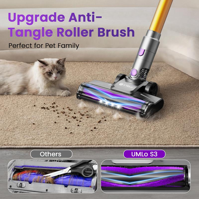 Umlo S3 Cordless Vacuum Cleaner, 300W 30Kpa Powerful Stick Vacuum with LED Display, Rechargeable Cordless Vacuum Max 55Min Runtime, Free-Standing, Vacuum Cleaners for Hard Floor/Carpet/Pet Hair/Car