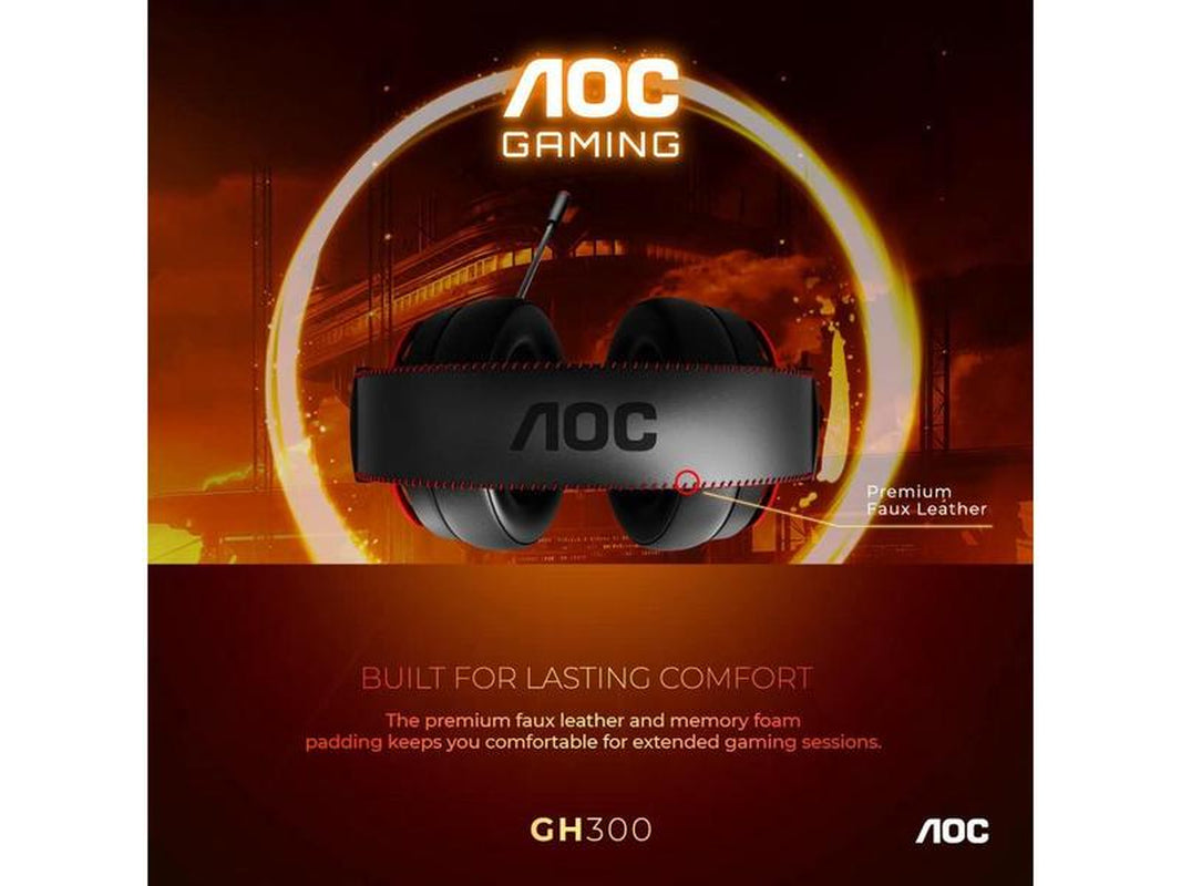 AOC GH300 USB Gaming Headset with RGB-LED Gaming Headset with Detachable Microphone, 50Mm Drivers and 7.1 Virtual Surround Stereo with Hi-Fi Audio