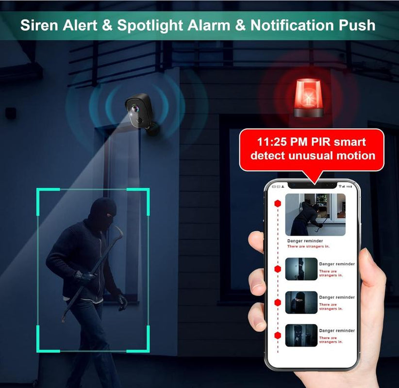 VISION WELL Security Cameras Wireless Outdoor, 1080P Battery Powered AI Motion Detection Spotlight Siren Alarm Wifi Surveillance Indoor Home Camera, Color Night Vision, 2-Way Talk, Waterproof, Cloud/Sd Storage Audio Cable