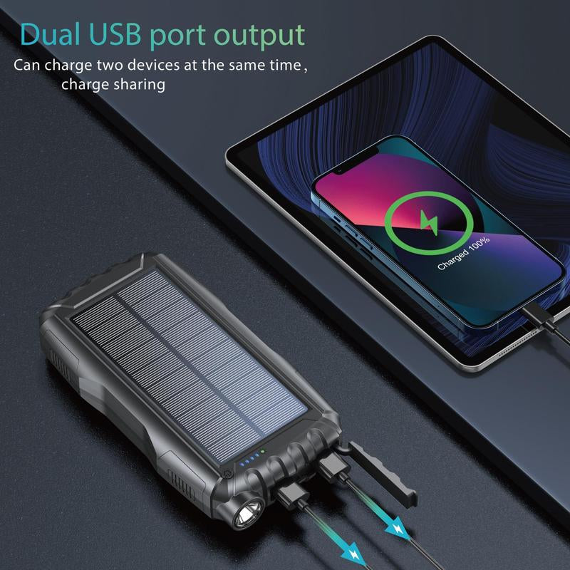 20000Mah Portable Solar Fast Charging Power Bank, Dual USB Output Port Waterproof Power Bank with LED Lights, Solar Power Charger for Iphone Android Phones, Phone Charger for Summer, Work Equipment for Men, Stocking Fillers Gift