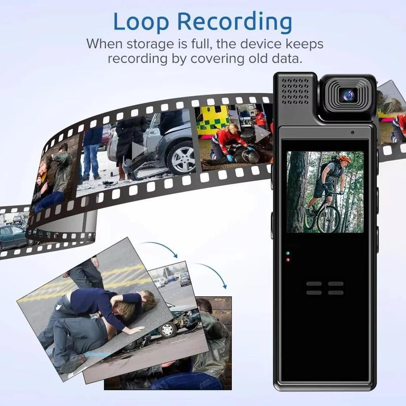 Hd Wearable Vlogging Camera, Portable Body Camera with 180° Rotation Lens & 1.3'' LCD Color Screen, Wireless Wifi Action Camera with Motion-Detection