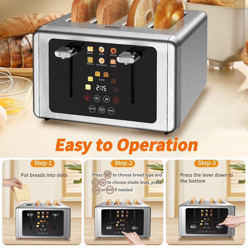 WHALL 2&4 Slice Toaster with Stainless Steel Digital Timer Toaster with Sound Function,Smart Extra Wide Slots Toaster with Bagel, Cancel, Defrost, 6 Bread Types & 6 Shade Settings .