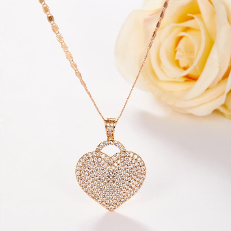 （X009） 'Locked Love Heart' Pendant Cubic Zircon Necklace Elegant Trendy Design for Women Ideal Gift for Birthdays, Anniversaries, and Holidays