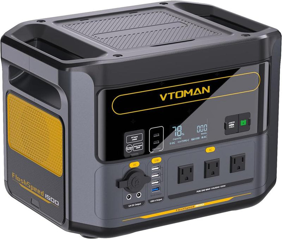 VTOMAN Flashspeed 1500 Portable Power Station 1500W (3000W Peak), 1548Wh Phone Smartphone.Expandable to 3096Wh Recharge 0-100% within 1 Hour