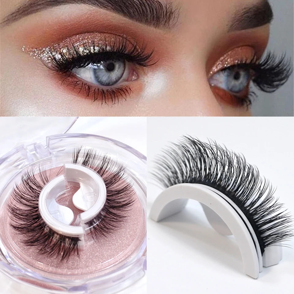 Self Adhesive Eyelashes Glue-Free Reusable 3D Wispy Thick Natural Lashes Makeup Fake Eyelashes