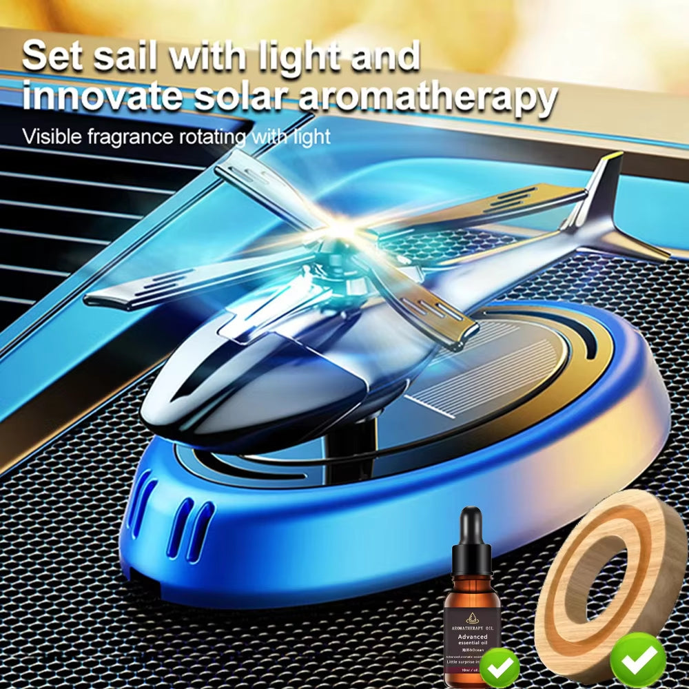 Solar Powered Rotation Helicopter Solar Aromatherapy Car Air Freshener Alloy+Abs Wooden Fragrance Auto Aroma Diffuser