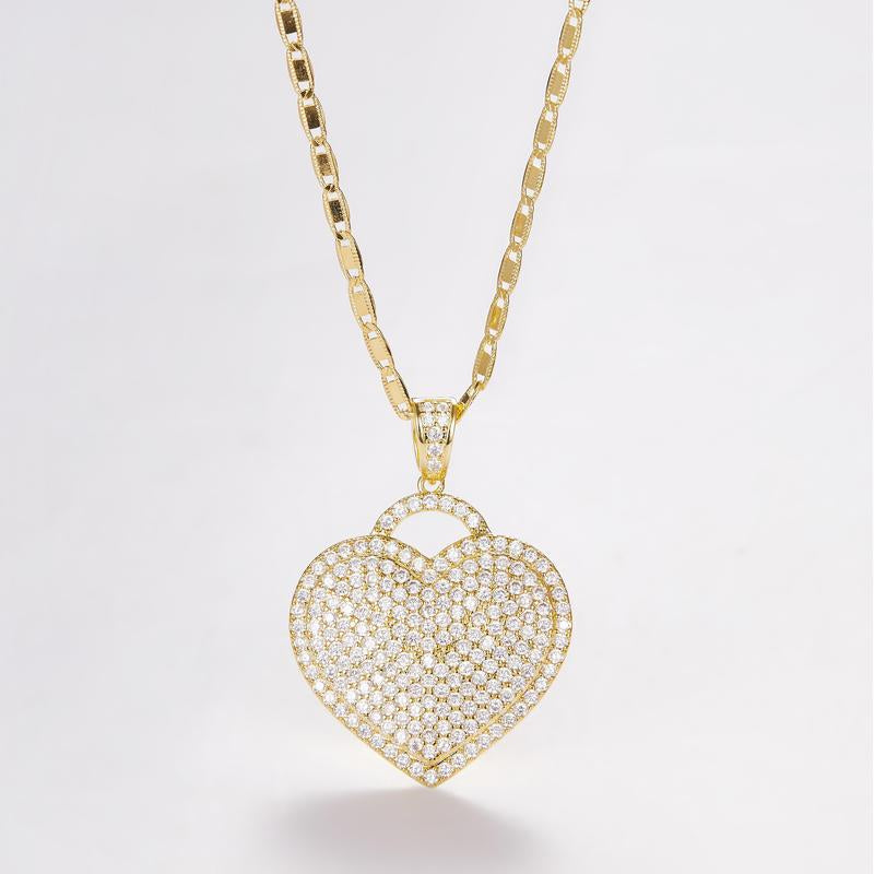 （X009） 'Locked Love Heart' Pendant Cubic Zircon Necklace Elegant Trendy Design for Women Ideal Gift for Birthdays, Anniversaries, and Holidays