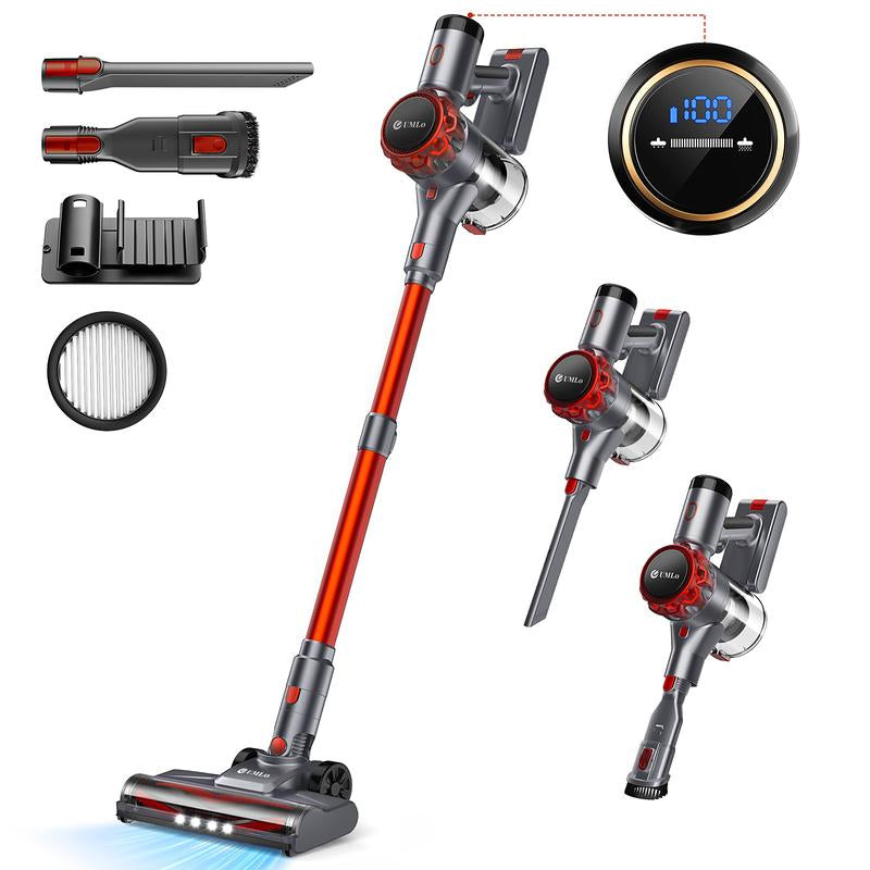 Umlo S3 Cordless Vacuum Cleaner, 300W 30Kpa Powerful Stick Vacuum with LED Display, Rechargeable Cordless Vacuum Max 55Min Runtime, Free-Standing, Vacuum Cleaners for Hard Floor/Carpet/Pet Hair/Car