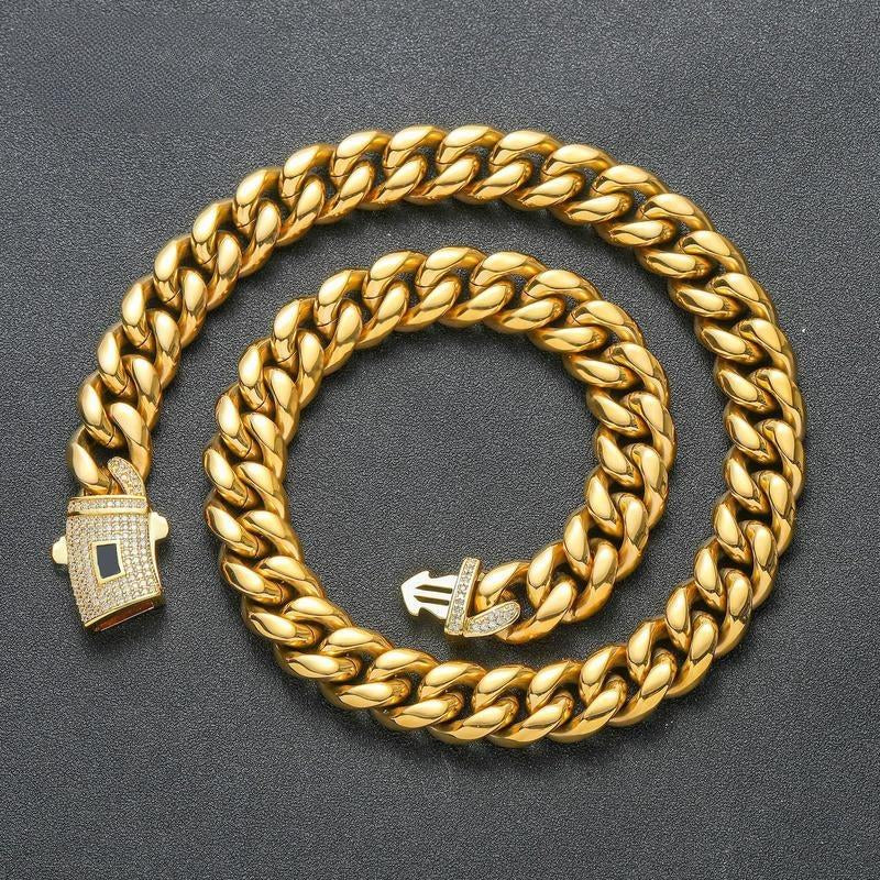 Mens Cuban Link Necklace Stainless Steel Miami Thick Necklace Hip Hop Jewelry 6/8/10/12/14 MM Men'S Gold-Plated Cuban Link Necklace