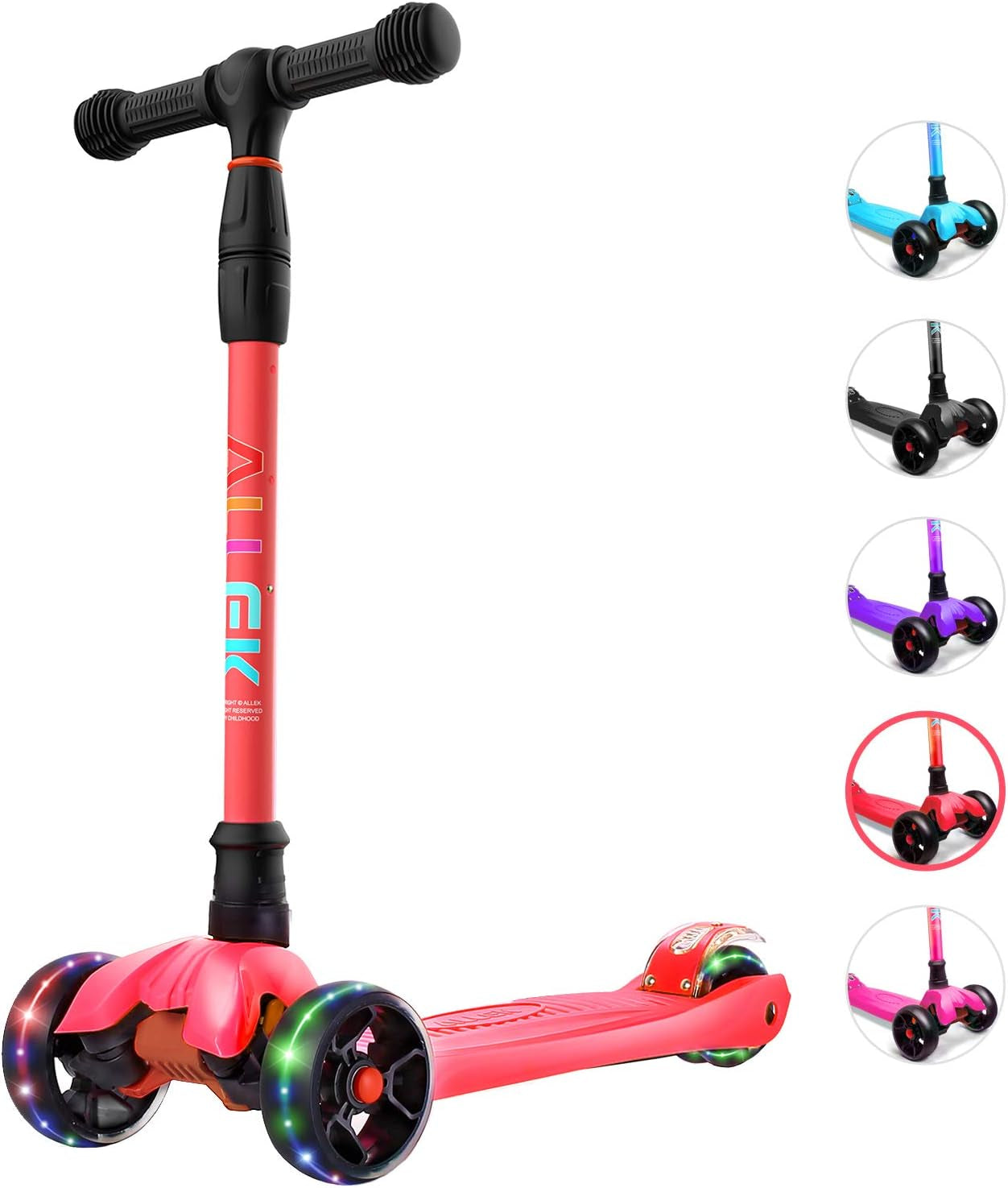 Kick Scooter B02, Lean 'N Glide Scooter with Extra Wide PU Light-Up Wheels and 4 Adjustable Heights for Children from 3-12Yrs (Black)