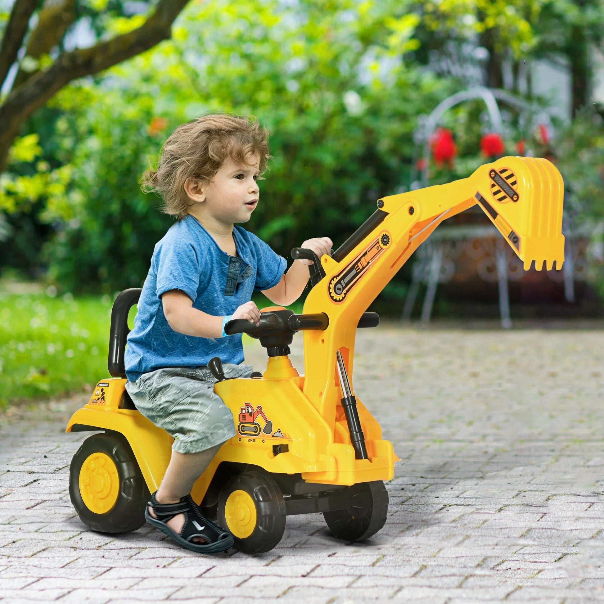 3 in 1 Ride on Toy Excavator Digger Scooter Pulling Cart Pretend Play Construction Truck