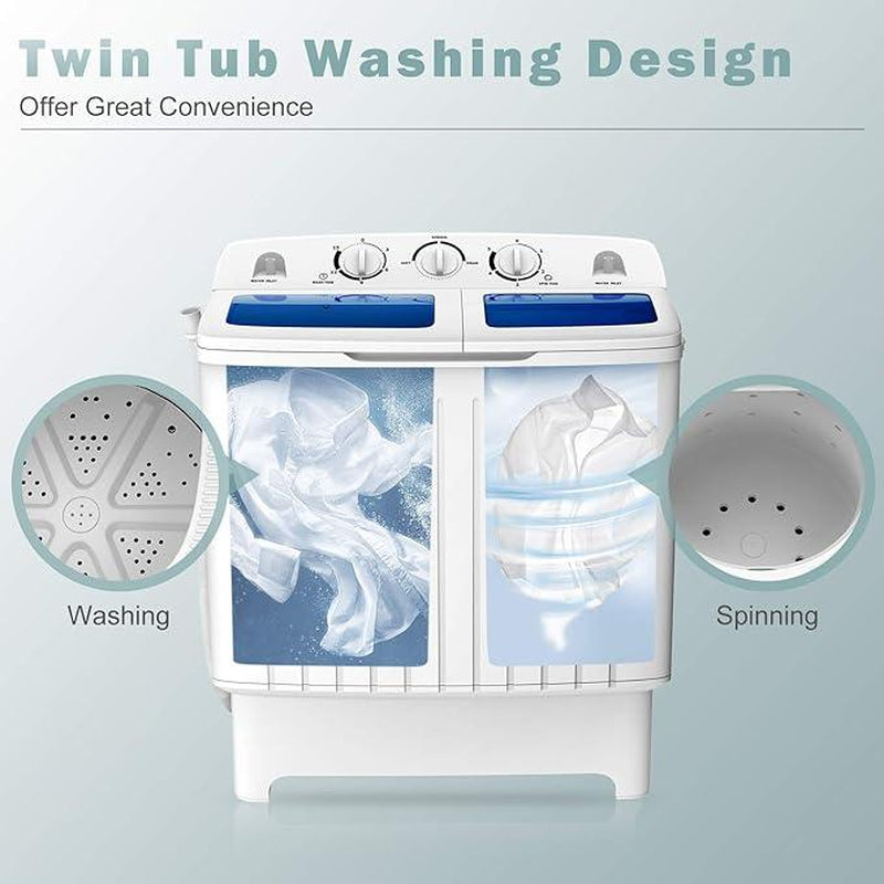 Costway Washing Machine-Portable Mini Compact Twin Tub Washer, Control Knobs, Timer Control, Built-In Pump Drain, Durable Design, Compact Laundry Washer for RV, Apartments and Dorms