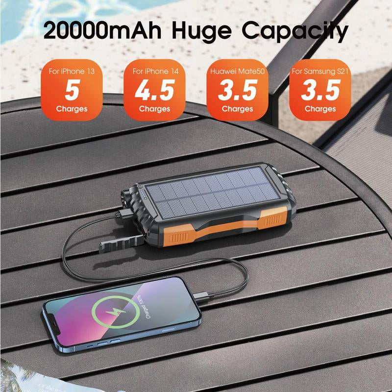 20000Mah Portable Solar Fast Charging Power Bank, Dual USB Output Port Waterproof Power Bank with LED Lights, Solar Power Charger for Iphone Android Phones, Phone Charger for Summer, Work Equipment for Men, Stocking Fillers Gift