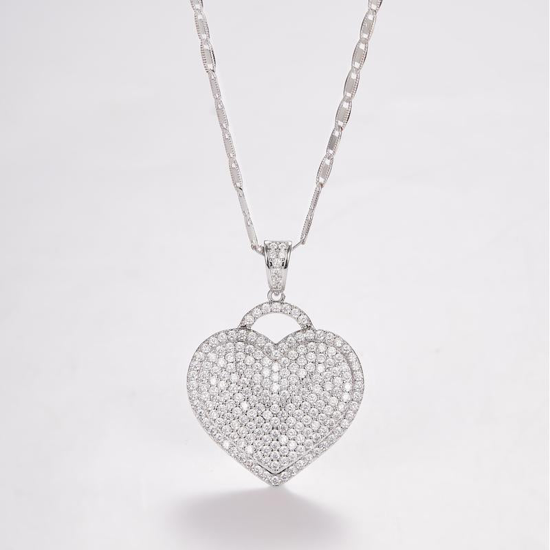 （X009） 'Locked Love Heart' Pendant Cubic Zircon Necklace Elegant Trendy Design for Women Ideal Gift for Birthdays, Anniversaries, and Holidays
