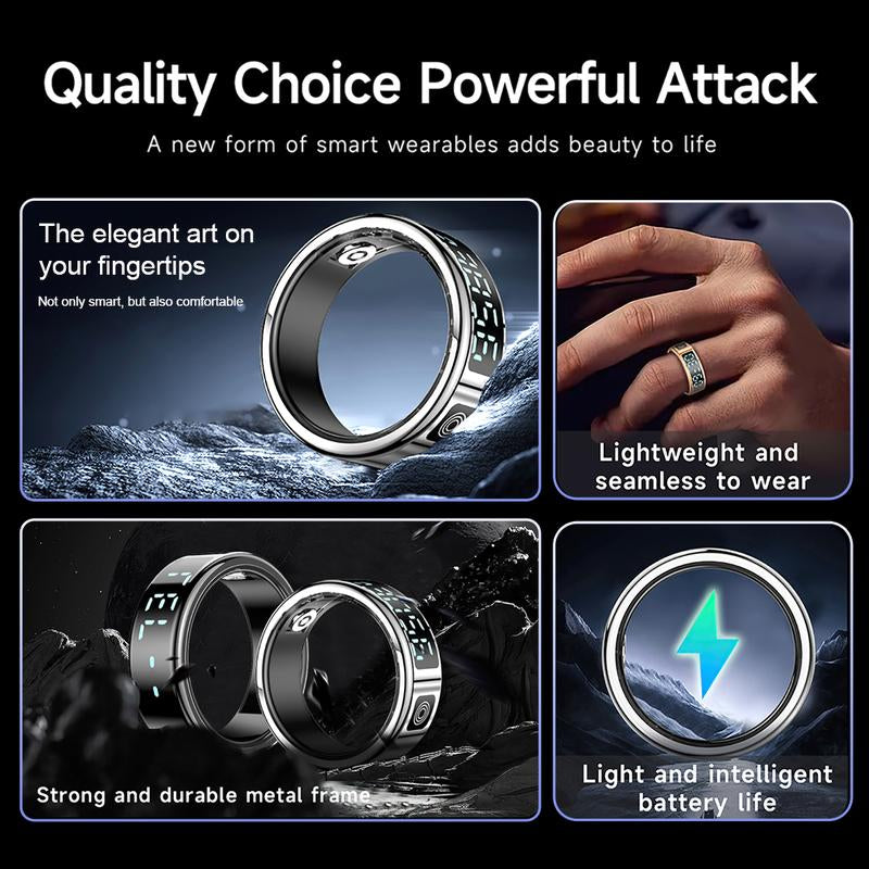 Smart Ring with Charging Box - Activity Tracker, Fitness, over 20 Exercise Modes, Compatible with Iphone and Android, USB Charging, Ultra Low Power Consumption, Remote Photo Control, Multiple Sizes, Ideal for Valentine'S Day/Christmas/New Year Gifts