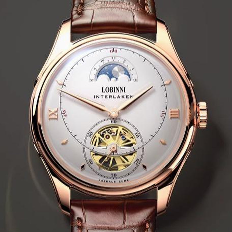 LOBINNI Men'S Automatic Mechanical Watch with Steel Belt Business Hollow Watch