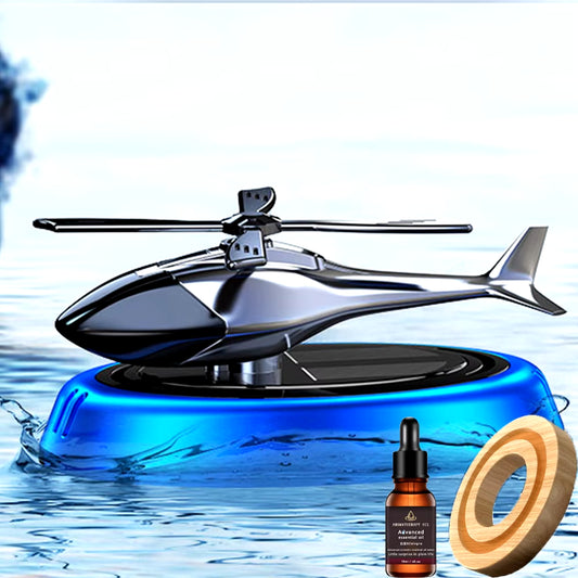 Solar Powered Rotation Helicopter Solar Aromatherapy Car Air Freshener Alloy+Abs Wooden Fragrance Auto Aroma Diffuser