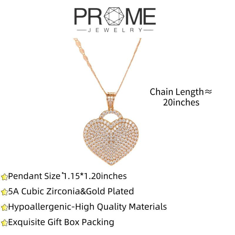 （X009） 'Locked Love Heart' Pendant Cubic Zircon Necklace Elegant Trendy Design for Women Ideal Gift for Birthdays, Anniversaries, and Holidays