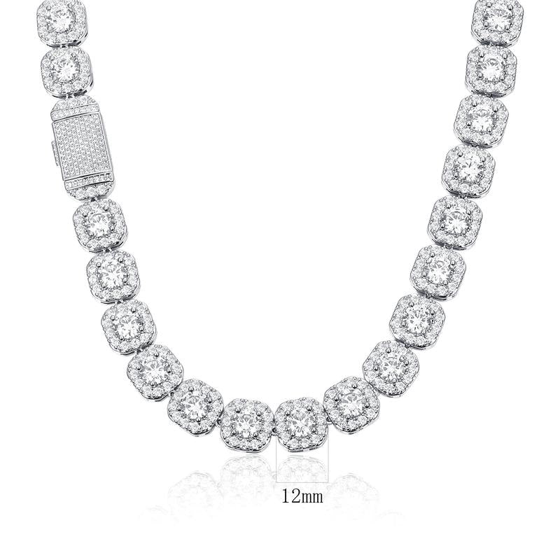 Luxury Tennis Necklace&Bracelet Moissanite Synthetic 1.2CT Square 2 Colors VVS1 Clarity for Men & Women Bling,Iced,Gift,Birthday,Hiphop,Punk,Urban,Rapper,Swag,Street ,Club,Casual,Party,Anniversary X0 C1