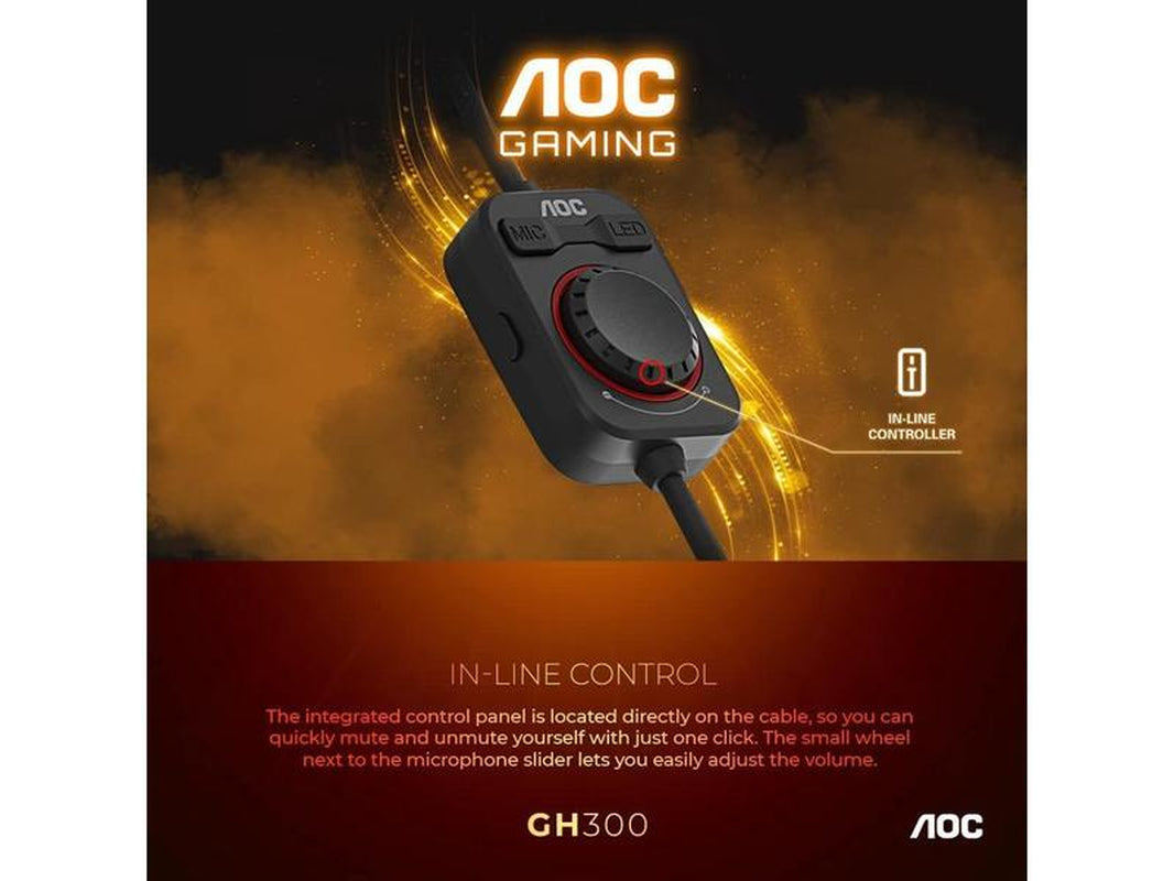 AOC GH300 USB Gaming Headset with RGB-LED Gaming Headset with Detachable Microphone, 50Mm Drivers and 7.1 Virtual Surround Stereo with Hi-Fi Audio