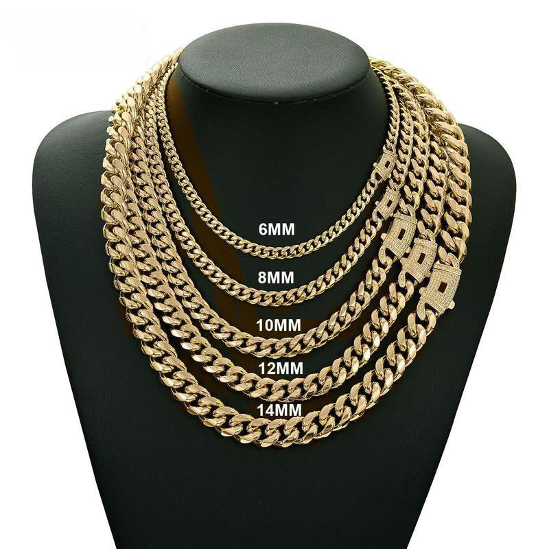 Mens Cuban Link Necklace Stainless Steel Miami Thick Necklace Hip Hop Jewelry 6/8/10/12/14 MM Men'S Gold-Plated Cuban Link Necklace