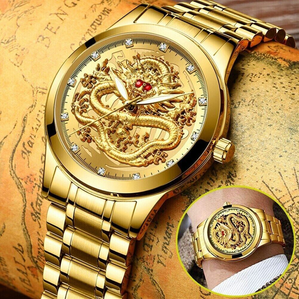 Business Gift Waterproof Gold Men'S Diamond Quartz Watch Classic Stainless Steel