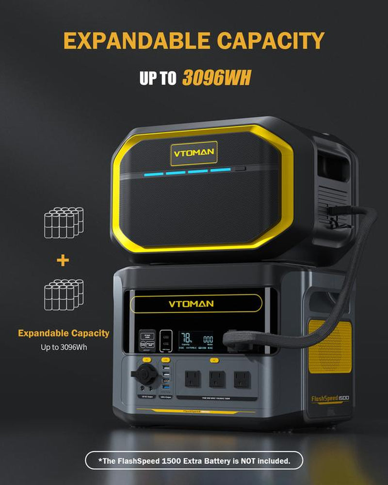 VTOMAN Flashspeed 1500 Portable Power Station 1500W (3000W Peak), 1548Wh Phone Smartphone.Expandable to 3096Wh Recharge 0-100% within 1 Hour