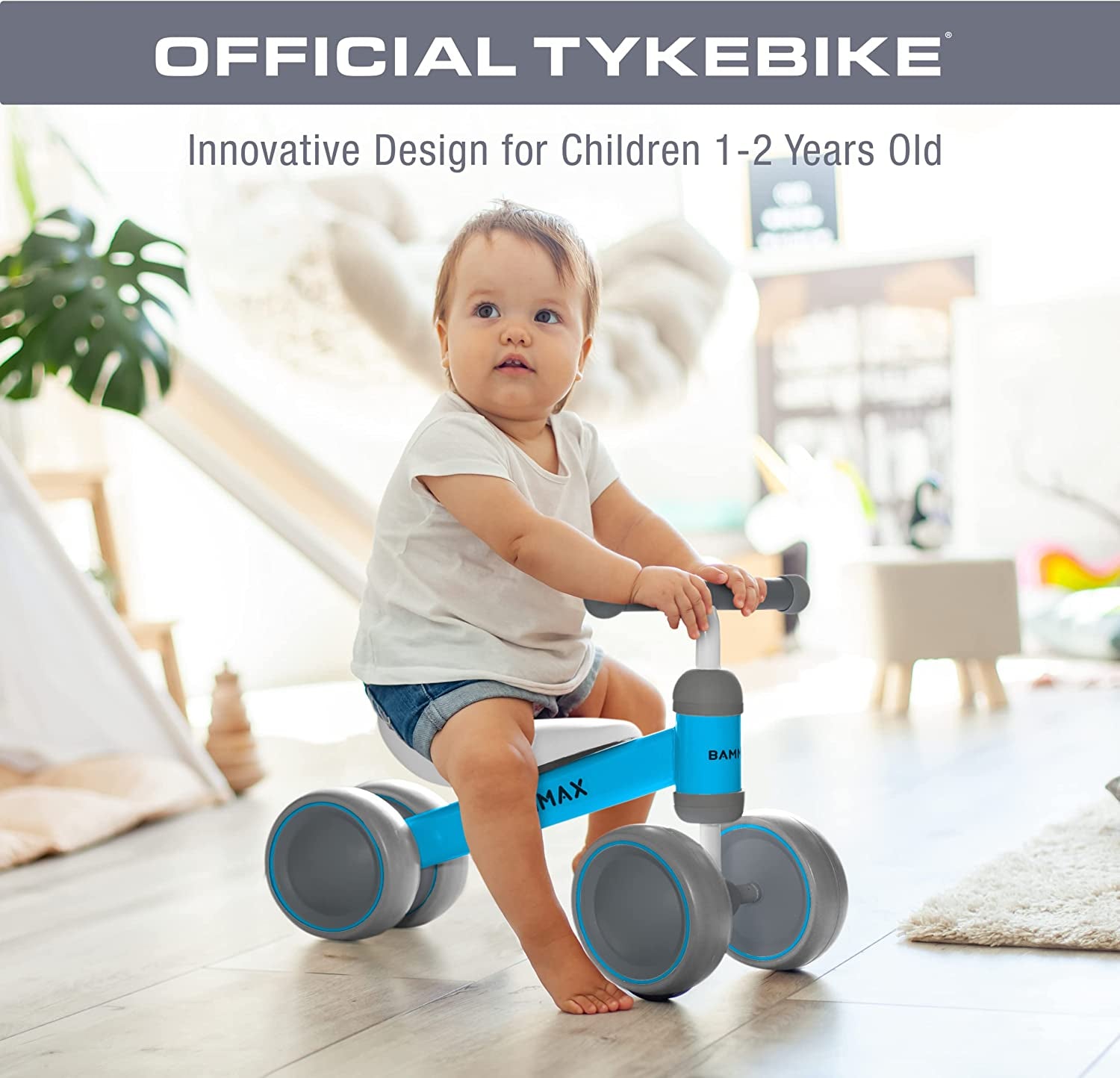 Official Tykebike® Toddler & Baby Bike | Toddler & Baby Balance Bike Ride on Toy | Easy Glide Wheels & Safer Toddler Bike Steering | Indoor/Outdoor Baby & Toddler Ride on Toy