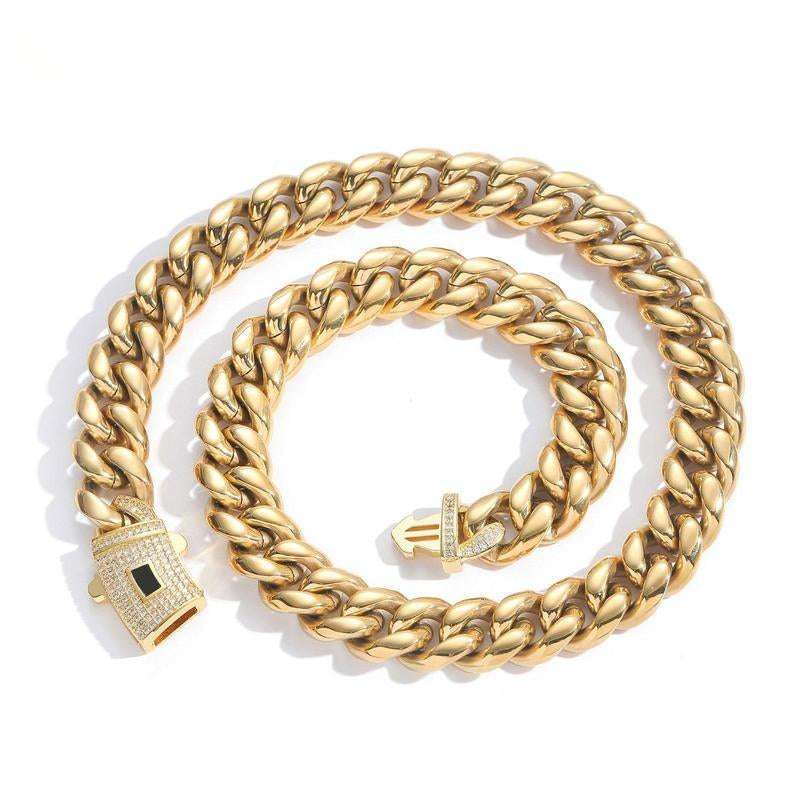 Mens Cuban Link Necklace Stainless Steel Miami Thick Necklace Hip Hop Jewelry 6/8/10/12/14 MM Men'S Gold-Plated Cuban Link Necklace