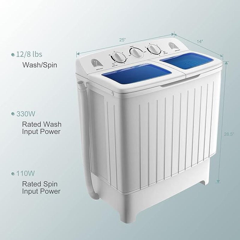 Costway Washing Machine-Portable Mini Compact Twin Tub Washer, Control Knobs, Timer Control, Built-In Pump Drain, Durable Design, Compact Laundry Washer for RV, Apartments and Dorms