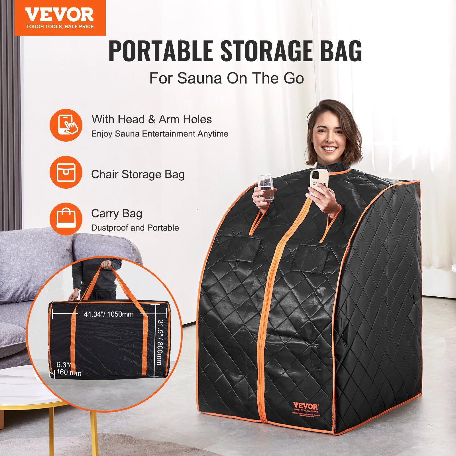 VEVOR Sauna Blanket for Detoxification, 1050W Portable Far Infrared Sauna Tent for Home, 104 - 167¨H, 1-60 Minutes Timer , Personal Sauna Box for Home Spa Indoor Black 27.56 X 31.5 X 38.58 Inch