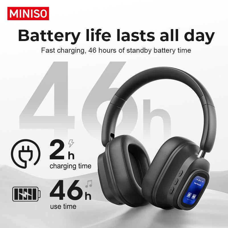 MINISO G90 Wireless Headphones with Built-In Microphone ANC Noise Cancellation Touch Screen Headset HIFI Stereo Full-Color Display Multifunctional Earbuds Foldable Gaming Headset for Phones,Computers, MP3