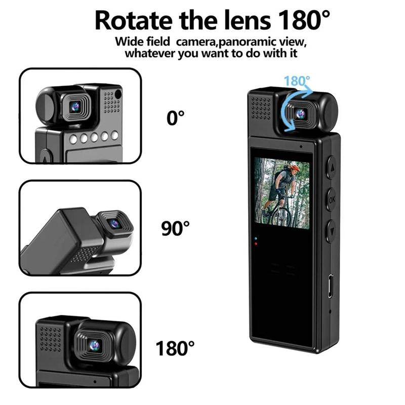 Hd Wearable Vlogging Camera, Portable Body Camera with 180° Rotation Lens & 1.3'' LCD Color Screen, Wireless Wifi Action Camera with Motion-Detection