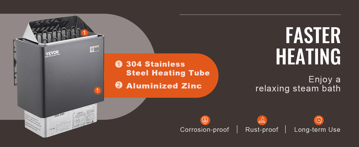 VEVOR 9kW Sauna Heater with External Controller - Fast Heating, Residential & Commercial Use
